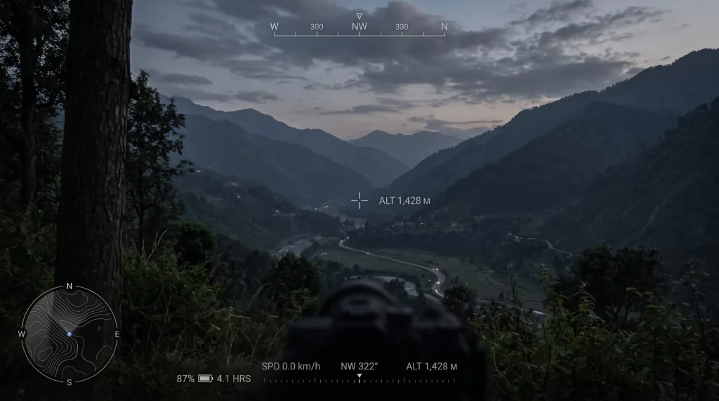 Twilight valley with a tactical overlay